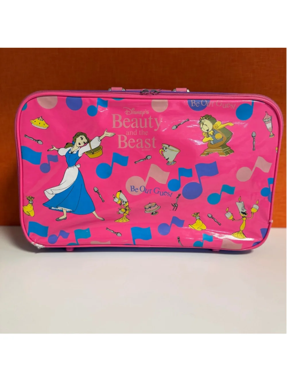 1990s Vintage Disney Beauty and the Beast Bag Suitcase Pink Purple Rare Used